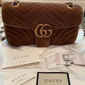 Gucci GG Marmont Velvet Taupe Small Shoulder Bag